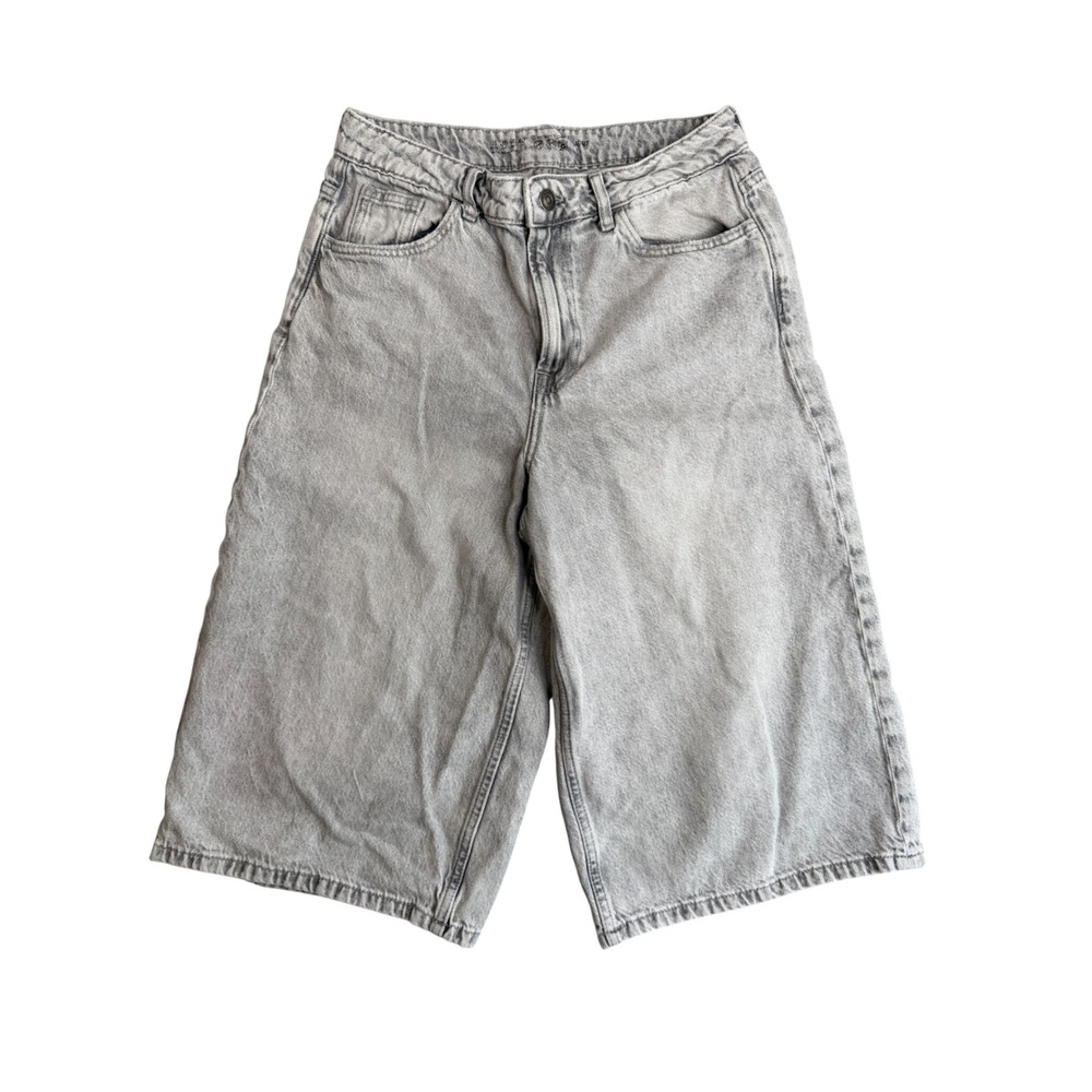 Womens Wide Leg Denim Jort Shorts 4 Gray Acid Wash Baggy Skater High Rise Y2K